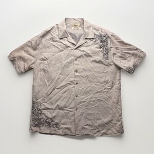 Da Vinci California Charlie Sheen Camp Shirt Mens L Cream Textured Y2k Bowling